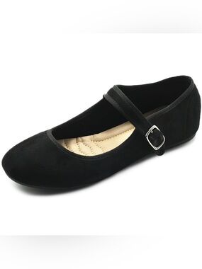 Ollio Black Faux Suede Casual Mary Jane Light Ballet Flats NEW Sz.8.5